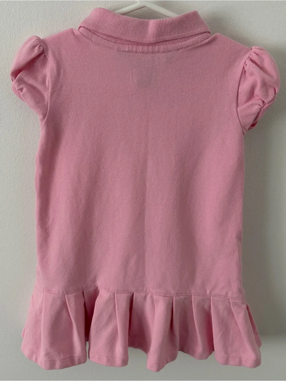 Ralph Lauren Girls Pink Polo Dress Puff Sleeve Pony Logo Cotton Size 12M*T22